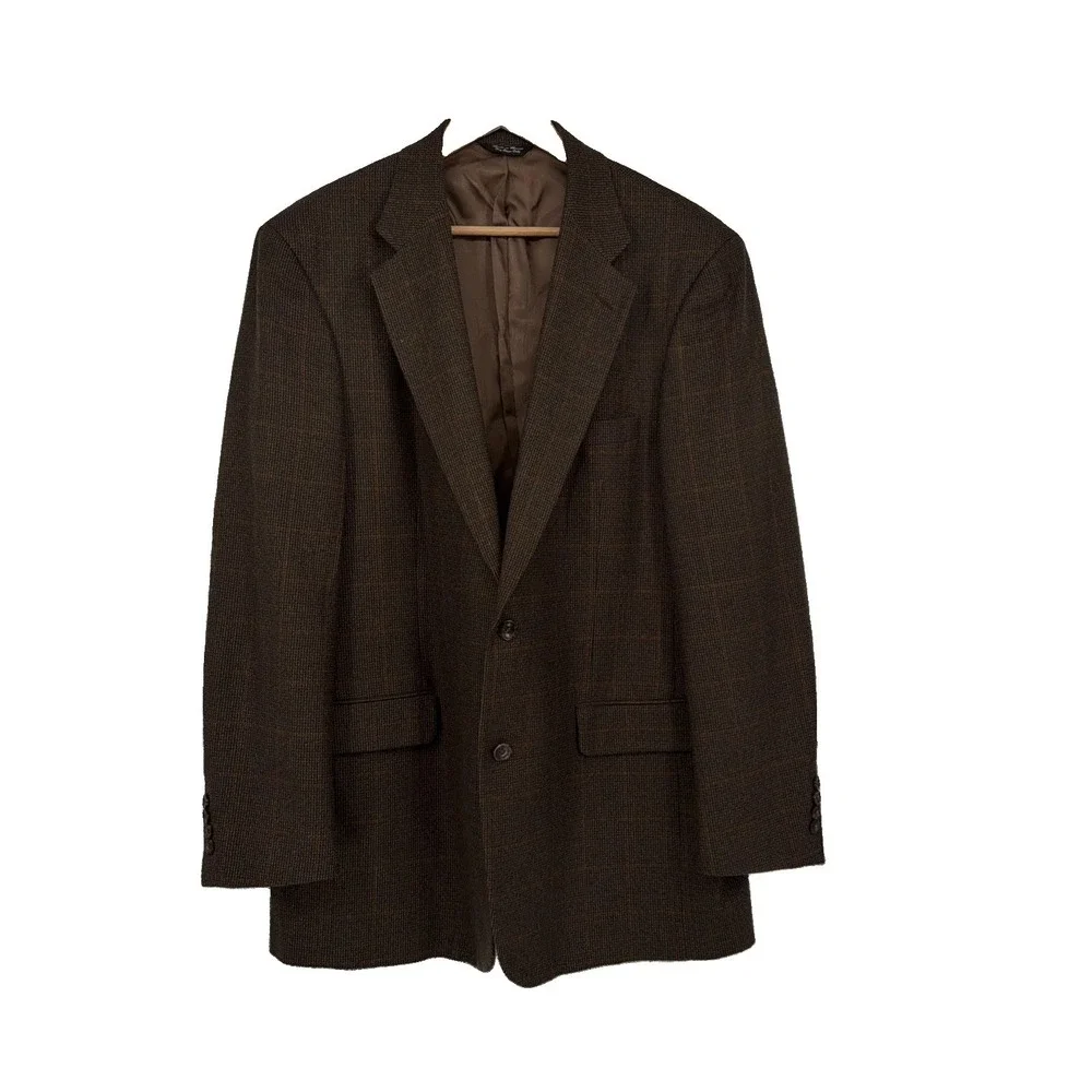 Vtg Classics by Bill Blass Brown Plaid Wool Blazer Sport Coat Jacket Mens 43L
